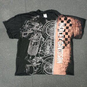 Harley Davidson Motorcycle T Shirt Men's 2XL Engine Block Orange Racing Stripe